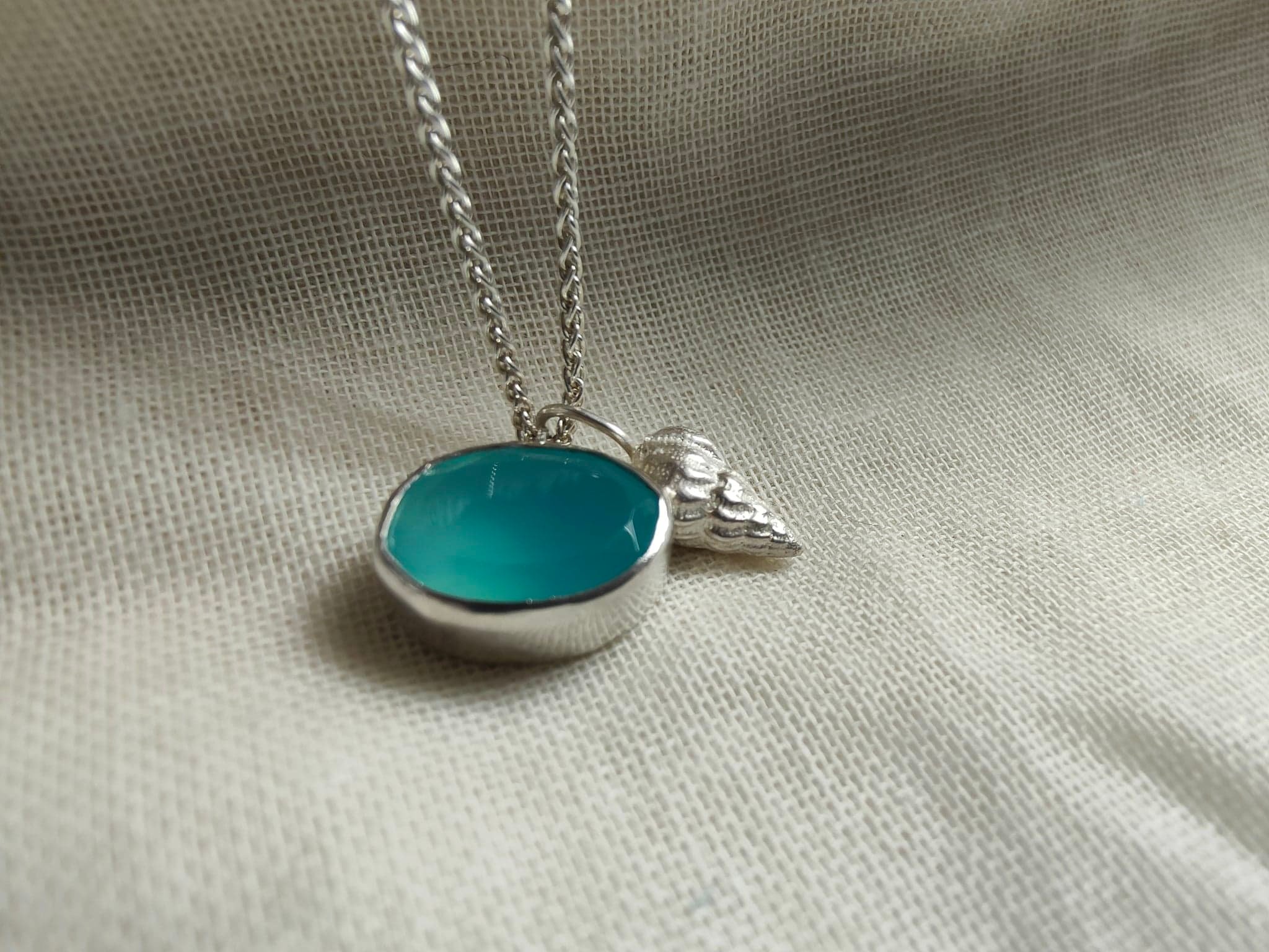 Blue Chalcedony Necklace With Shell Detail